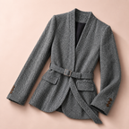 Women's Belted Jacket | Wool Blend Herringbone