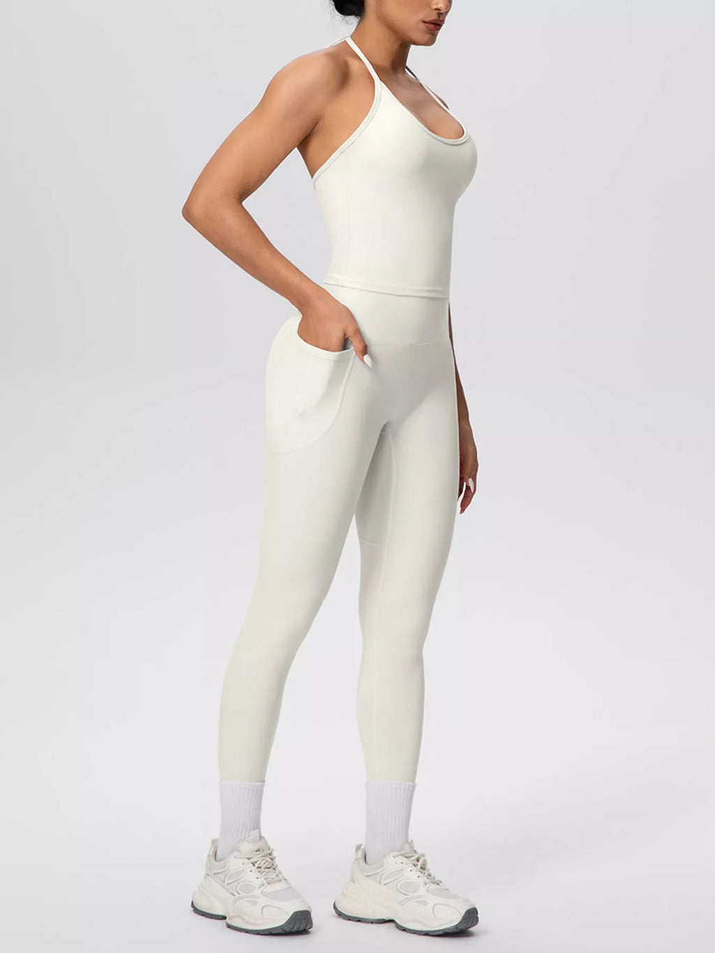 Halter Neck Cami and High-Waisted Pocket Leggings Active Set