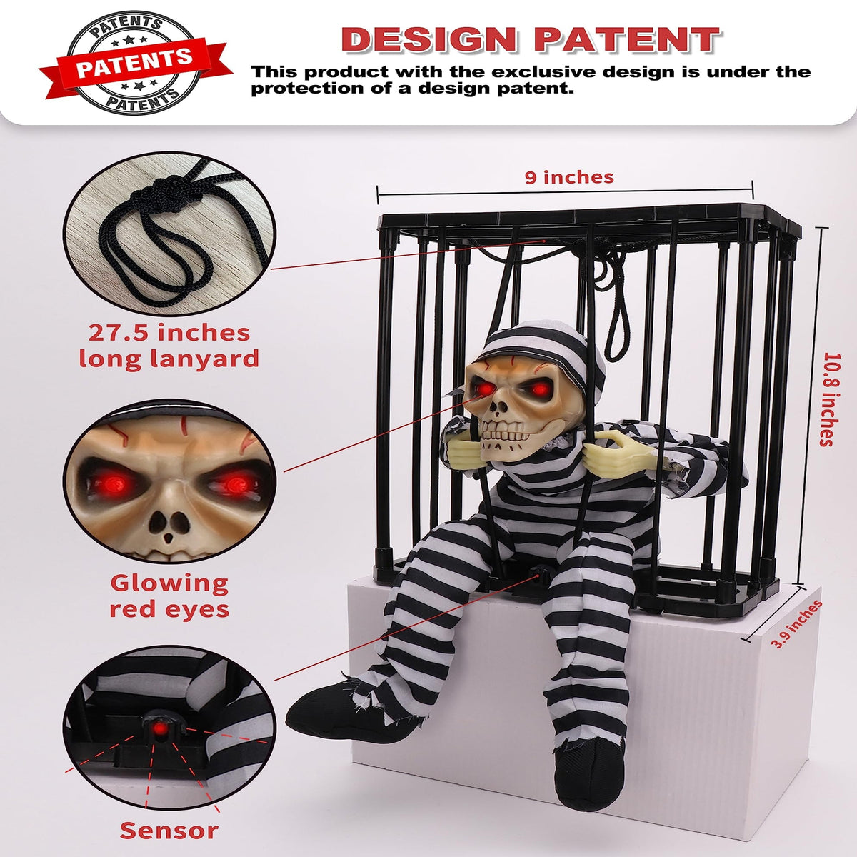 Halloween's Motion Sensor Animated Skull Prisoner with Red LED Eyes