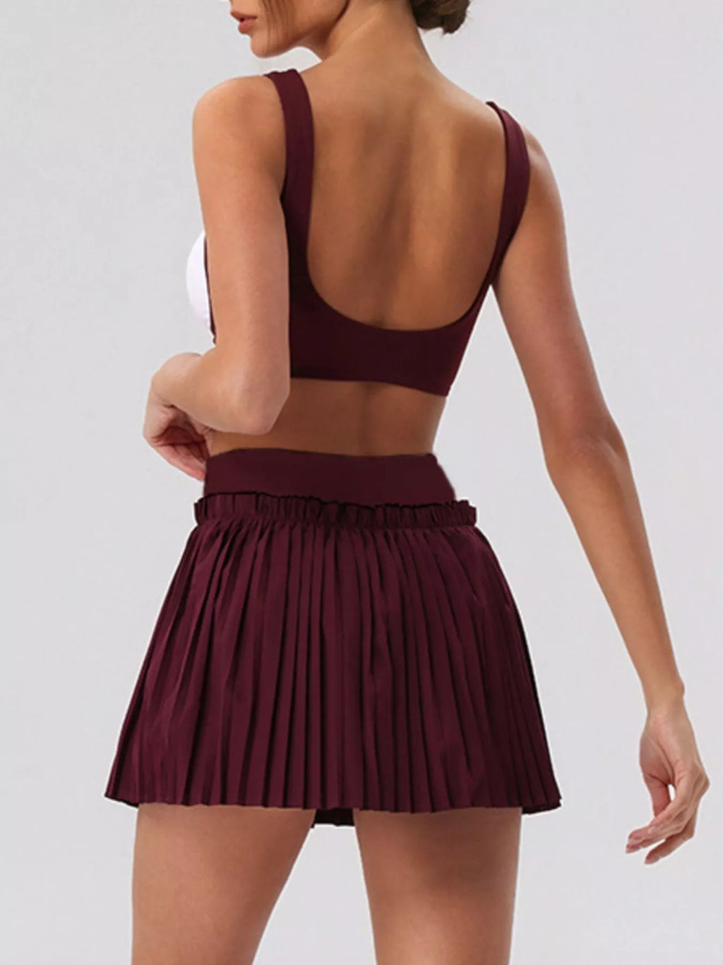 Sleeveless V-Neck Crop Top and Pleated Skirt Active Set