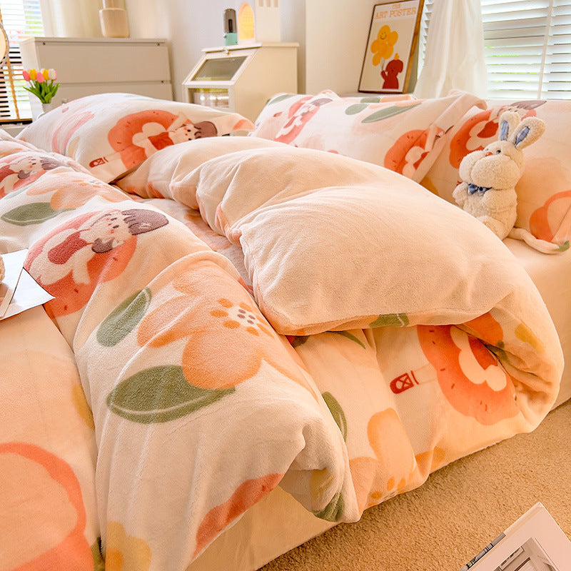 Nordic Striped Coral Fleece Duvet Cover 3-Piece Bedding Set