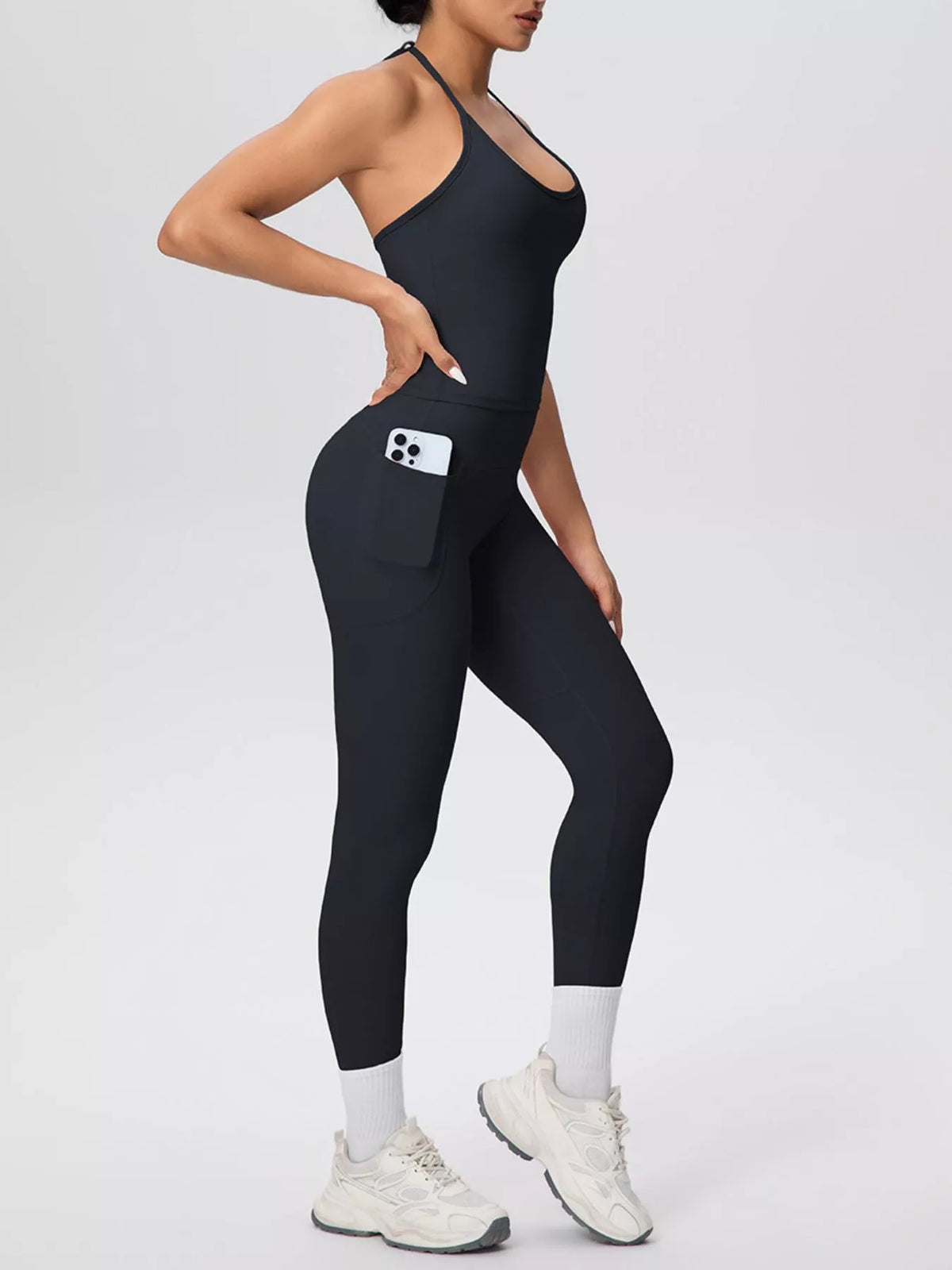 Halter Neck Cami and High-Waisted Pocket Leggings Active Set