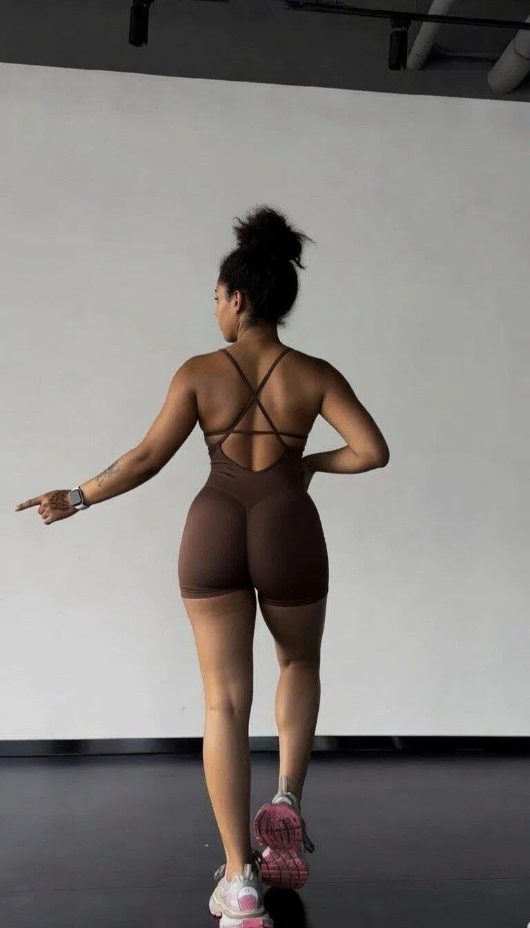 Adjustable Strap Cross-Back Sculpting Athletic Bodysuit Onesie