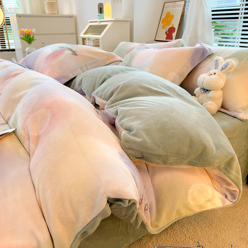 Nordic Striped Coral Fleece Duvet Cover 3-Piece Bedding Set