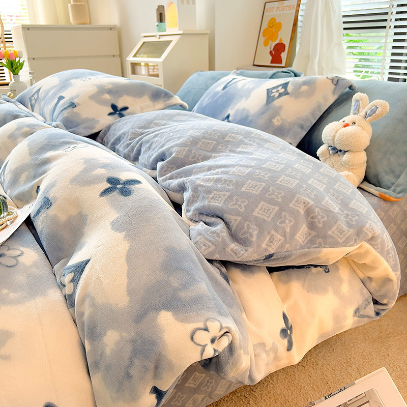 Nordic Striped Coral Fleece Duvet Cover 3-Piece Bedding Set