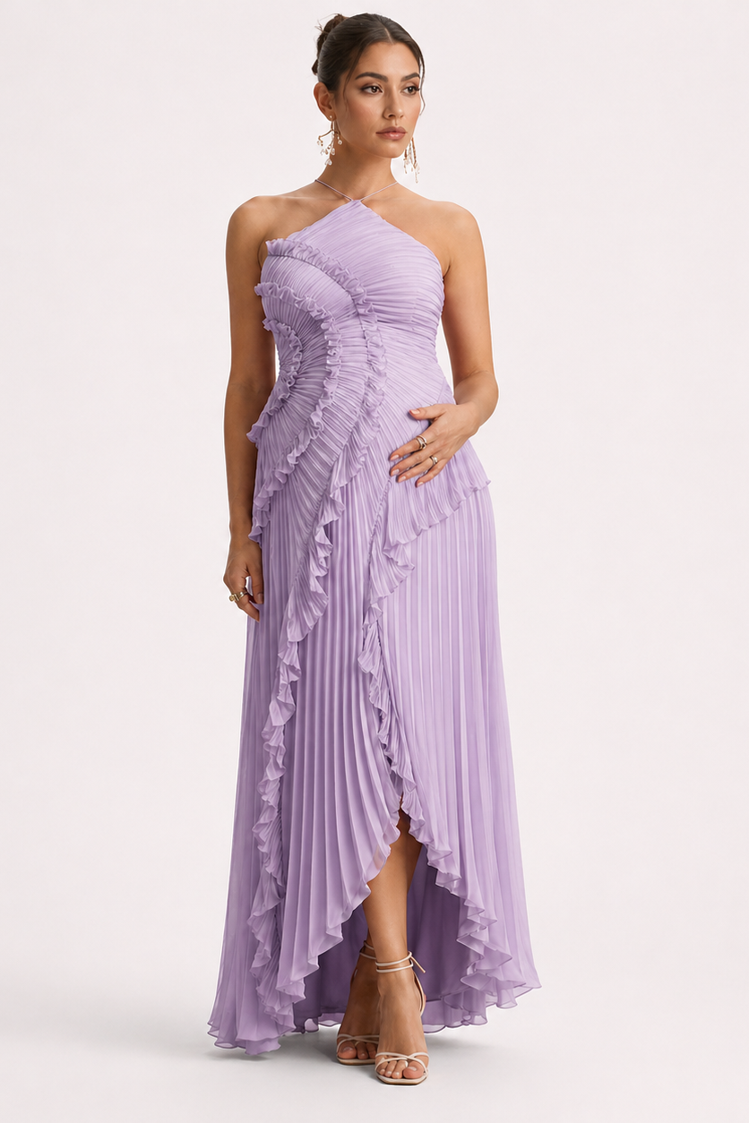 Maternity Dress - New Lavender Pleated Halter Maxi Dress for Baby Shower