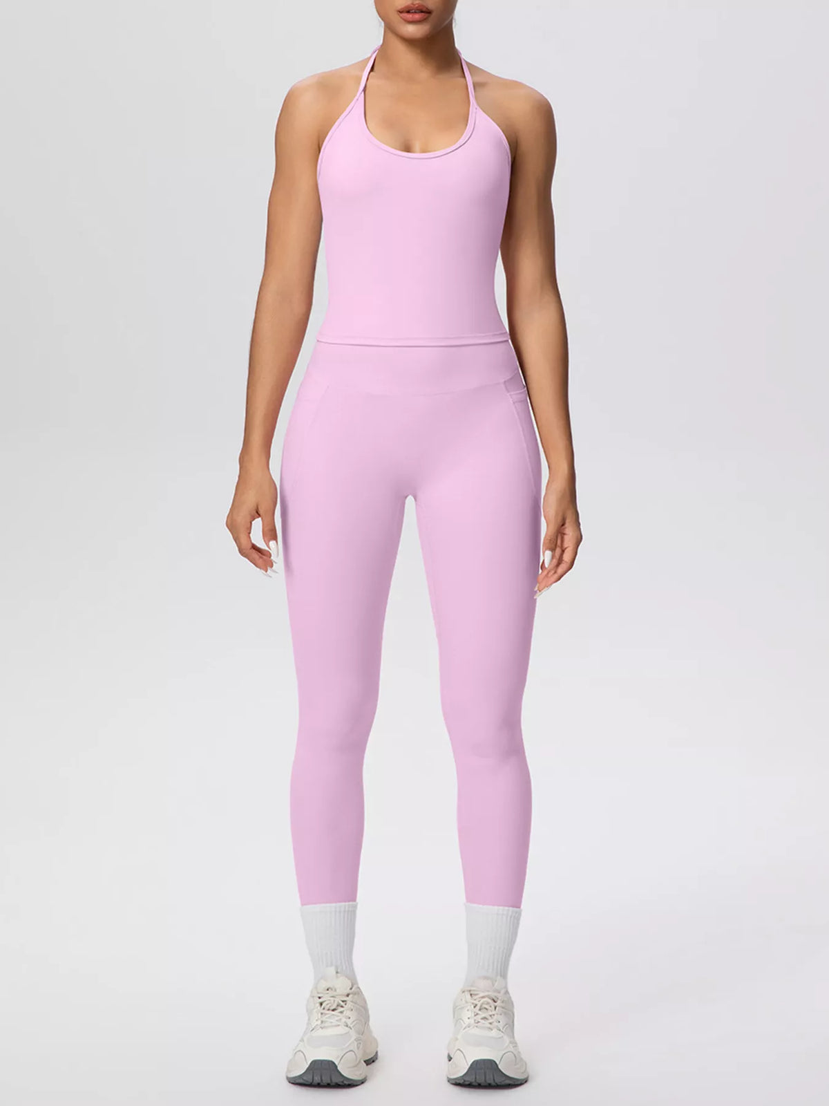 Halter Neck Cami and High-Waisted Pocket Leggings Active Set
