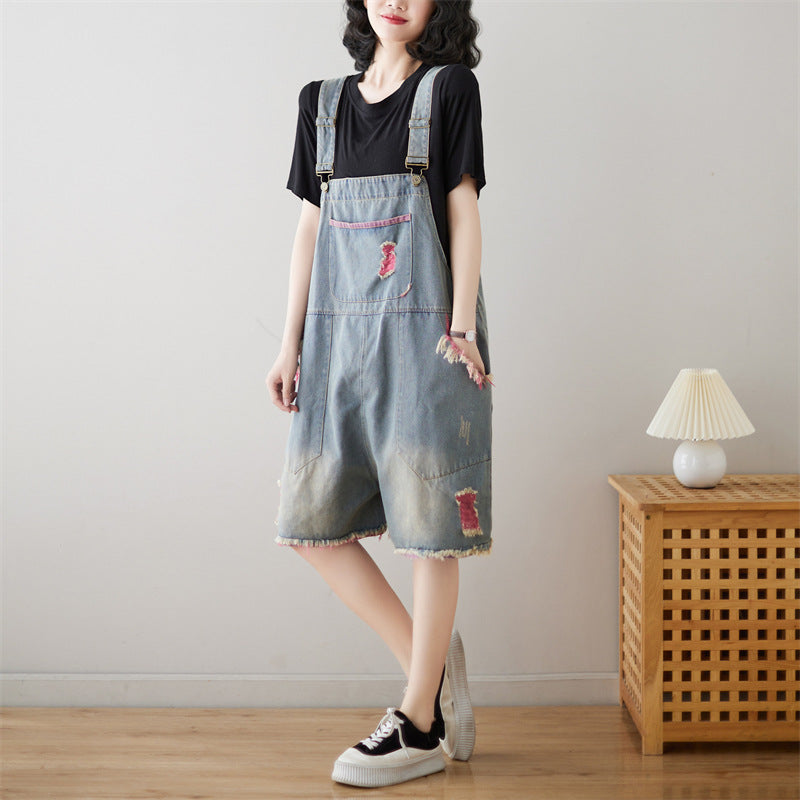 Retro Strap Denim Shorts – Fashionable Casual High-Waist Jeans