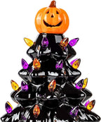 Halloween's LED Ceramic Holiday Tree with Purple & Orange Beads