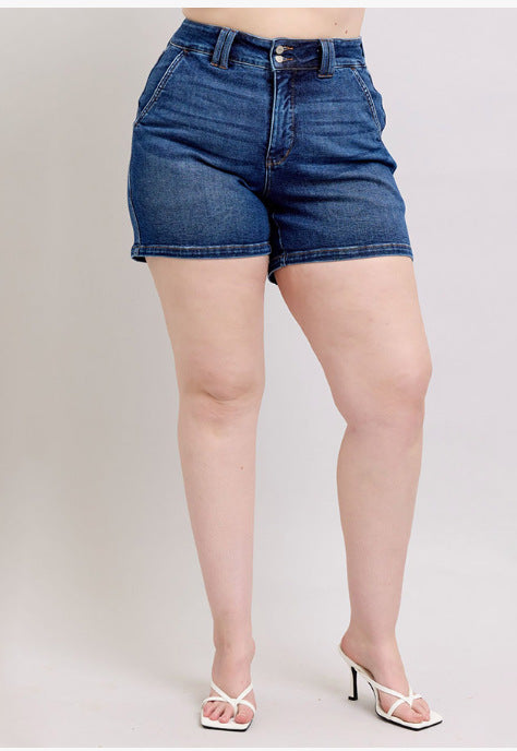 High-Waist Double Buckle Denim Shorts – Women’s Summer Casual