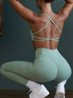 Seamless Cross-Waist Backless Cami and Leggings Active Set