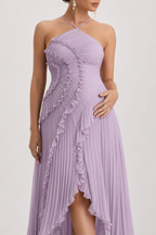 Maternity Dress - New Lavender Pleated Halter Maxi Dress for Baby Shower