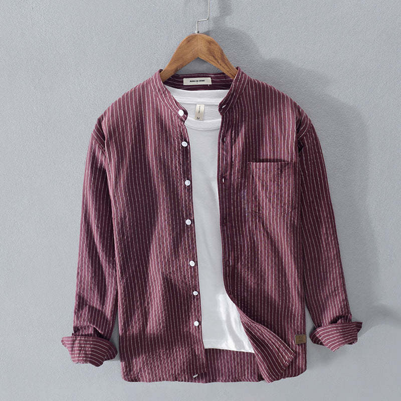 Men’s Casual Striped Stand Collar Shirt – Fashion Everyday Top