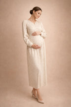 Maternity Maxi Dress – Long Sleeve Floral Pregnancy Dress, Empire Waist