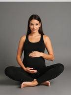 Maternity Sleeveless Jumpsuit – Stretch Crewneck Full Length Pregnancy Outfit
