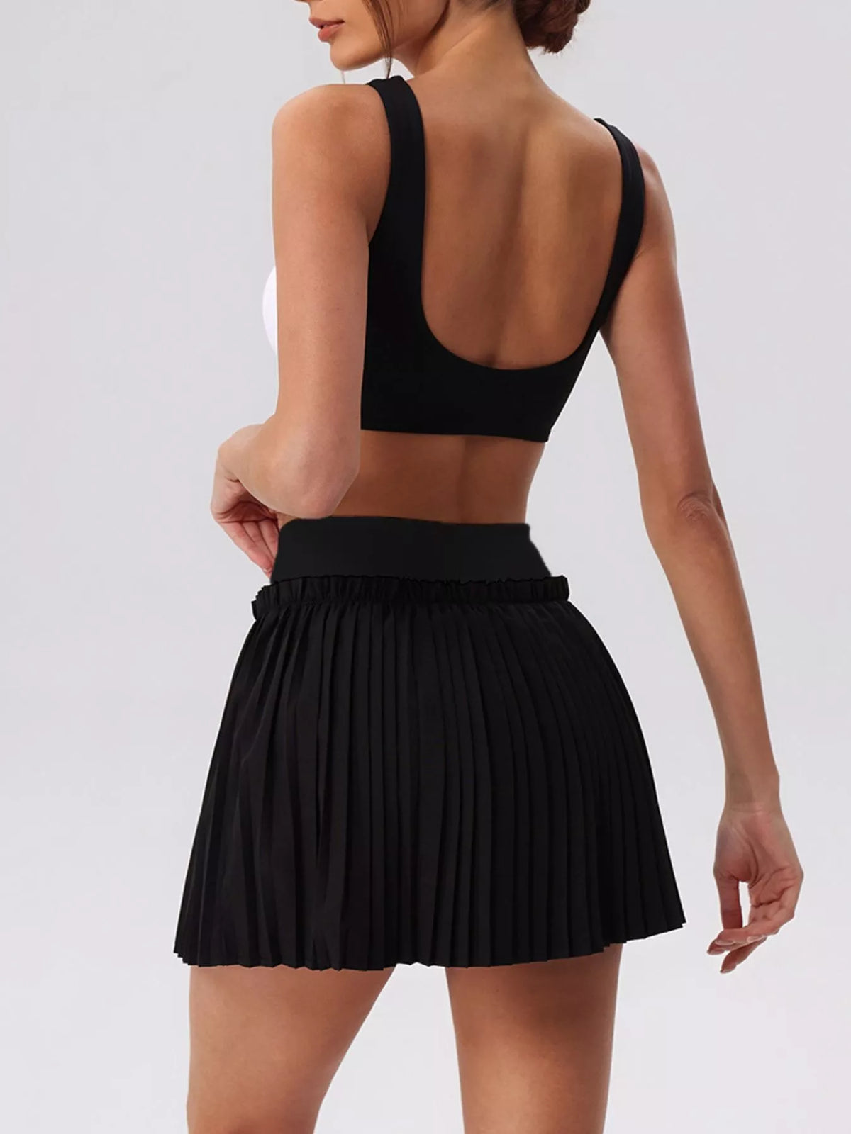 Sleeveless V-Neck Crop Top and Pleated Skirt Active Set