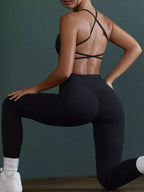 Seamless Cross-Waist Backless Cami and Leggings Active Set