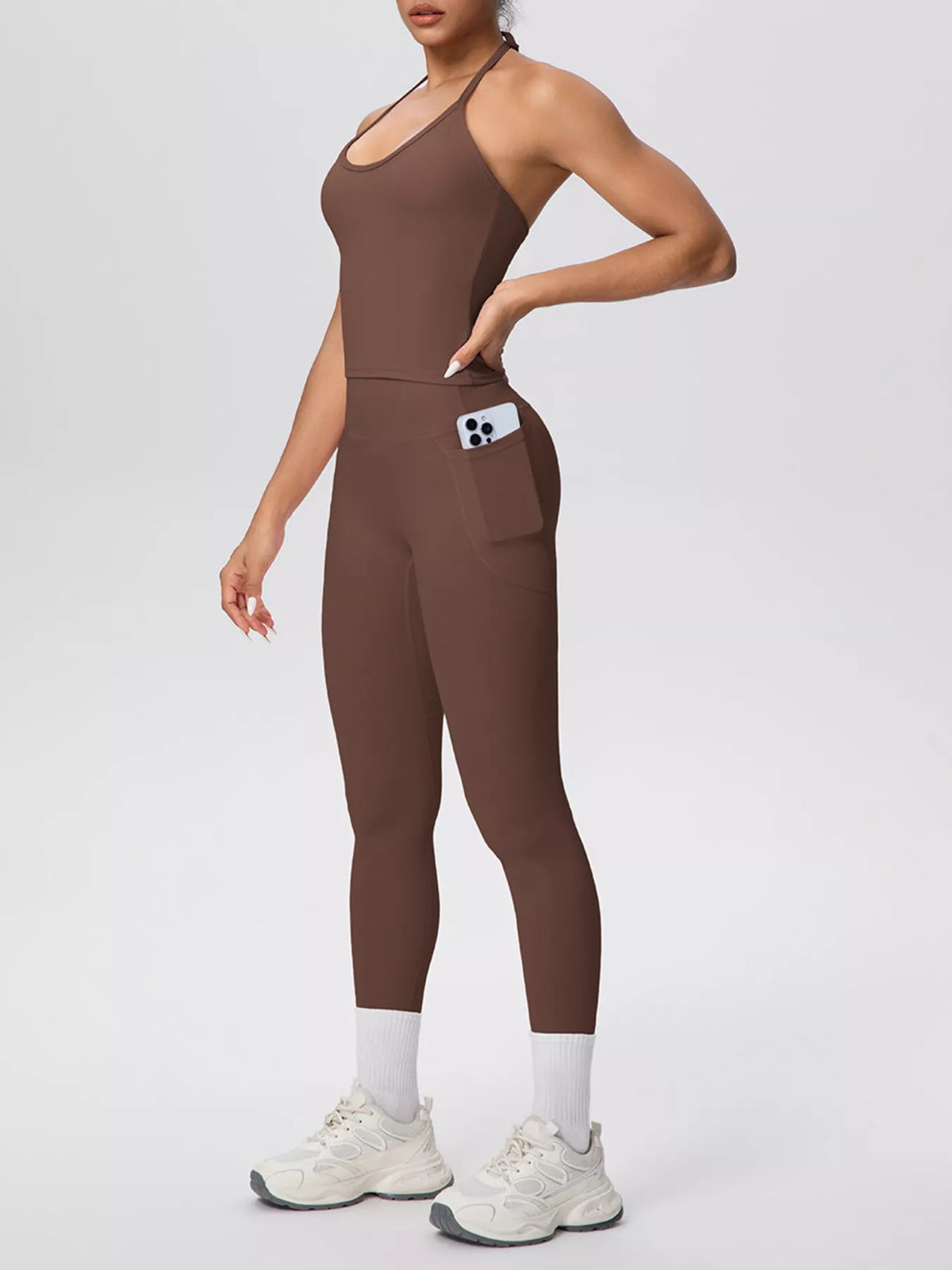 Halter Neck Cami and High-Waisted Pocket Leggings Active Set