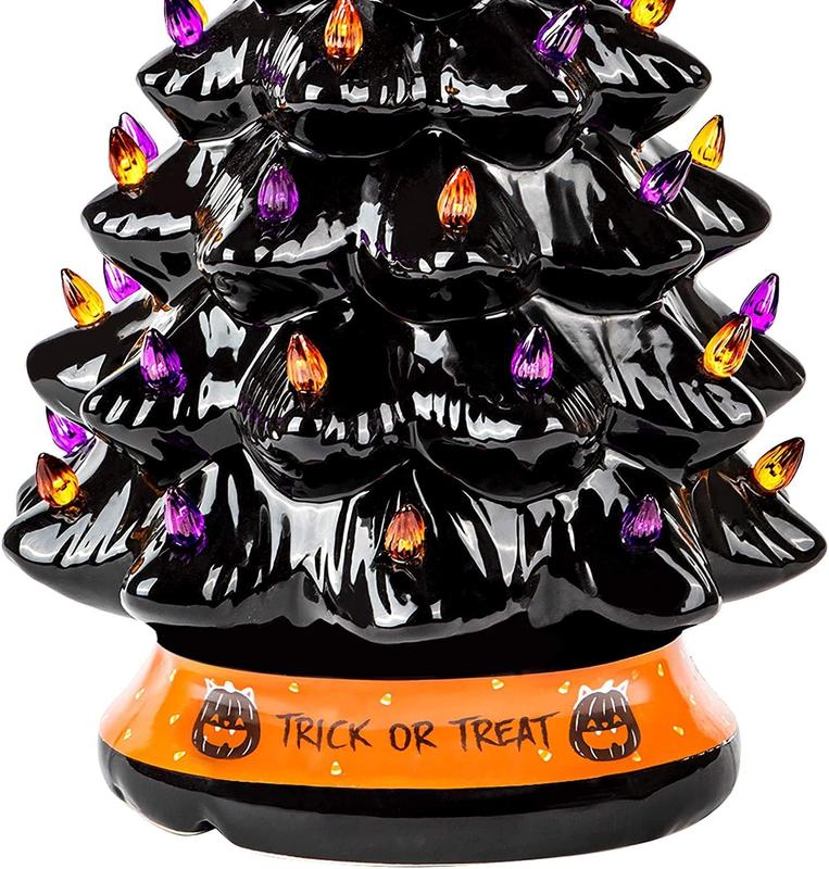 Halloween's LED Ceramic Holiday Tree with Purple & Orange Beads