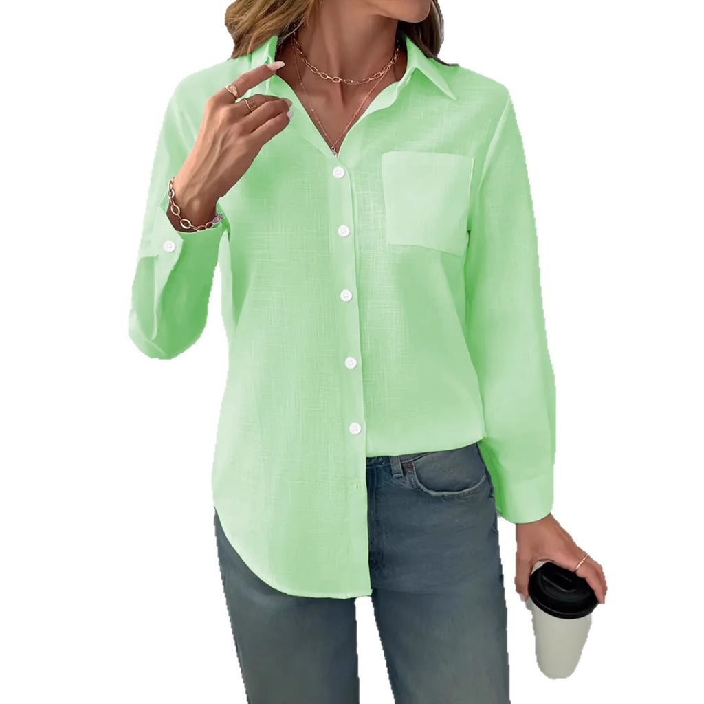 Lapel Collar Loose Fit Women’s Pleated Long Sleeve Blouse – Casual