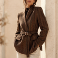 Women's Belted Jacket | Wool Blend Herringbone
