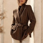 Women's Belted Jacket | Wool Blend Herringbone