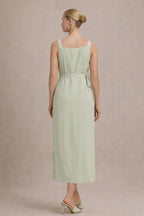 Maternity Midi Dress – Sleeveless Empire Waist Pregnancy Dress with Tie Waist