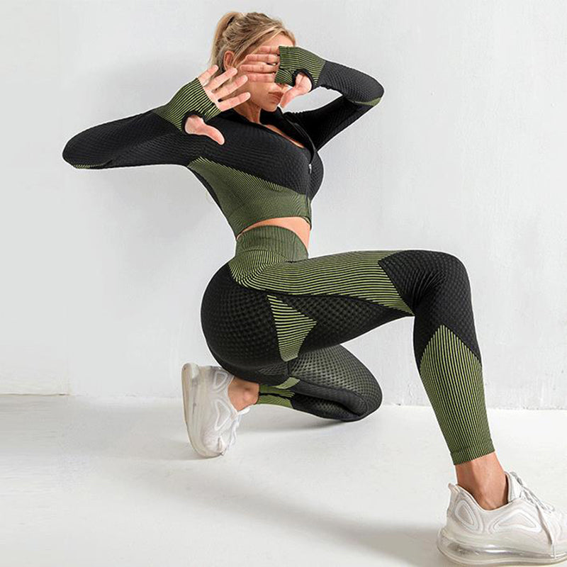 3-Piece Seamless Yoga and Gym Set with Leggings, Crop Top and Sports Bra