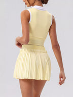 Sleeveless V-Neck Crop Top and Pleated Skirt Active Set