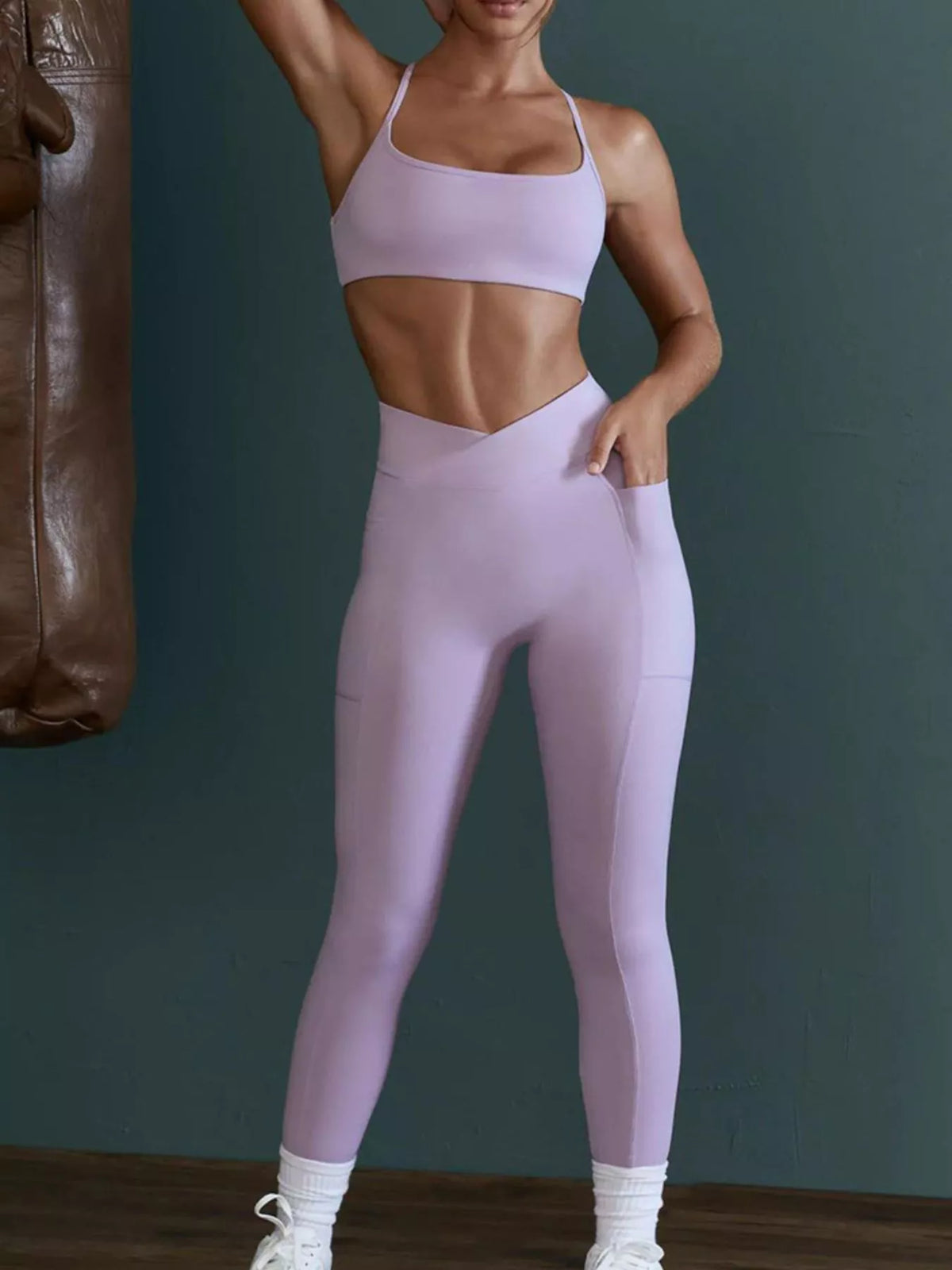 Seamless Cross-Waist Backless Cami and Leggings Active Set