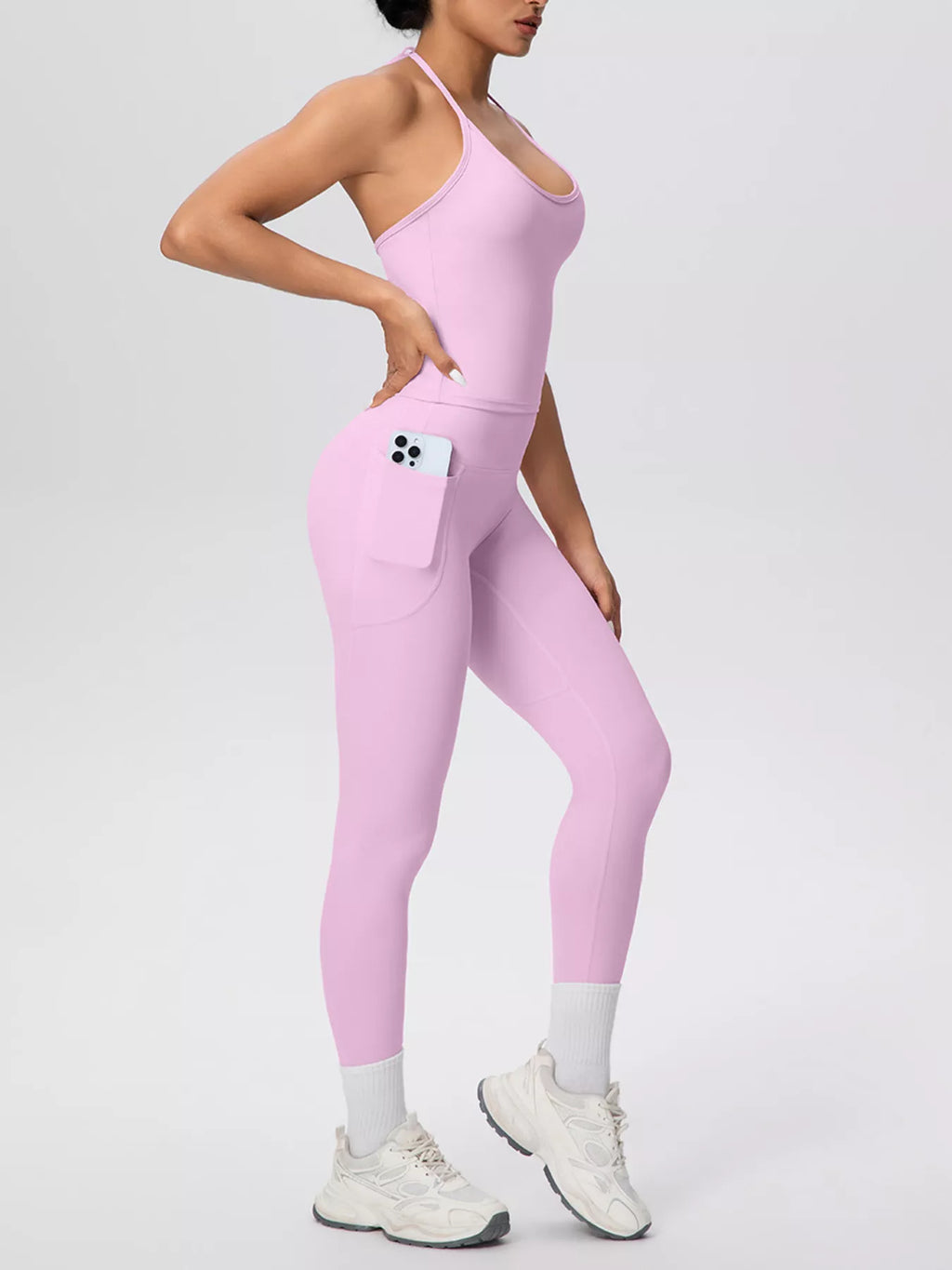 Halter Neck Cami and High-Waisted Pocket Leggings Active Set