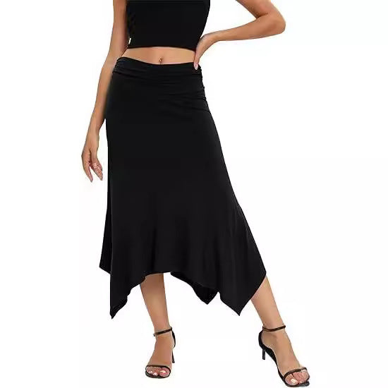 Women’s Pleated Irregular Hem Skirt – Elegant High-Waist Fashion