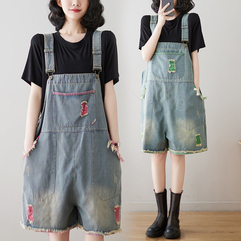 Retro Strap Denim Shorts – Fashionable Casual High-Waist Jeans