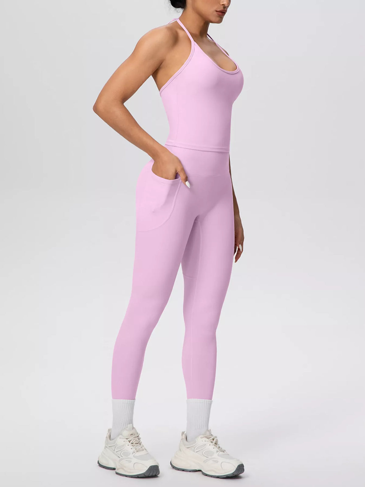Halter Neck Cami and High-Waisted Pocket Leggings Active Set