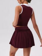 Sleeveless V-Neck Crop Top and Pleated Skirt Active Set