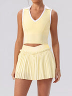 Sleeveless V-Neck Crop Top and Pleated Skirt Active Set