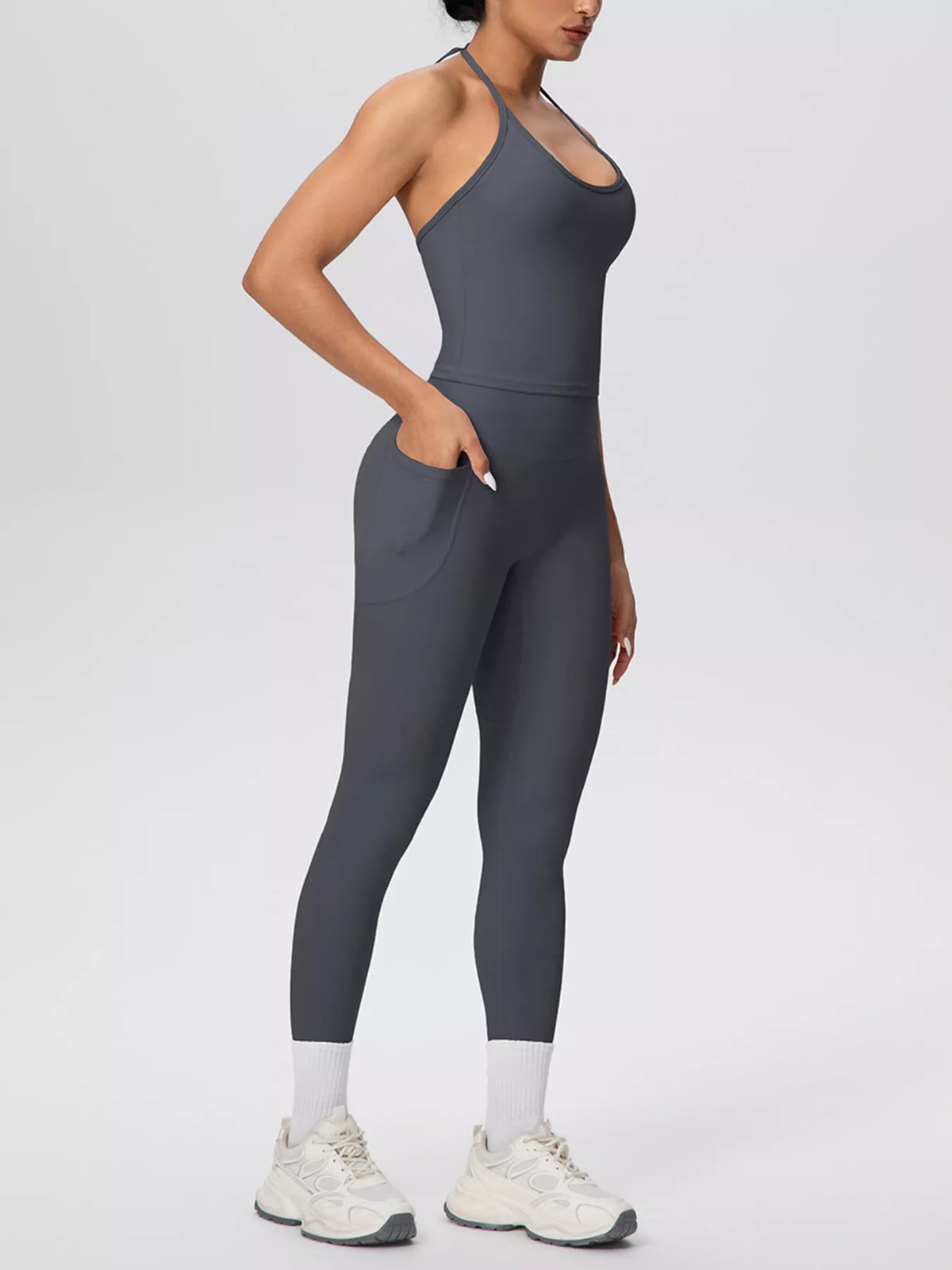 Halter Neck Cami and High-Waisted Pocket Leggings Active Set