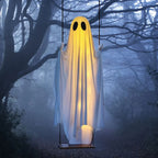 Halloween's Outdoor Ghost Swing with String Lights for Porch Display