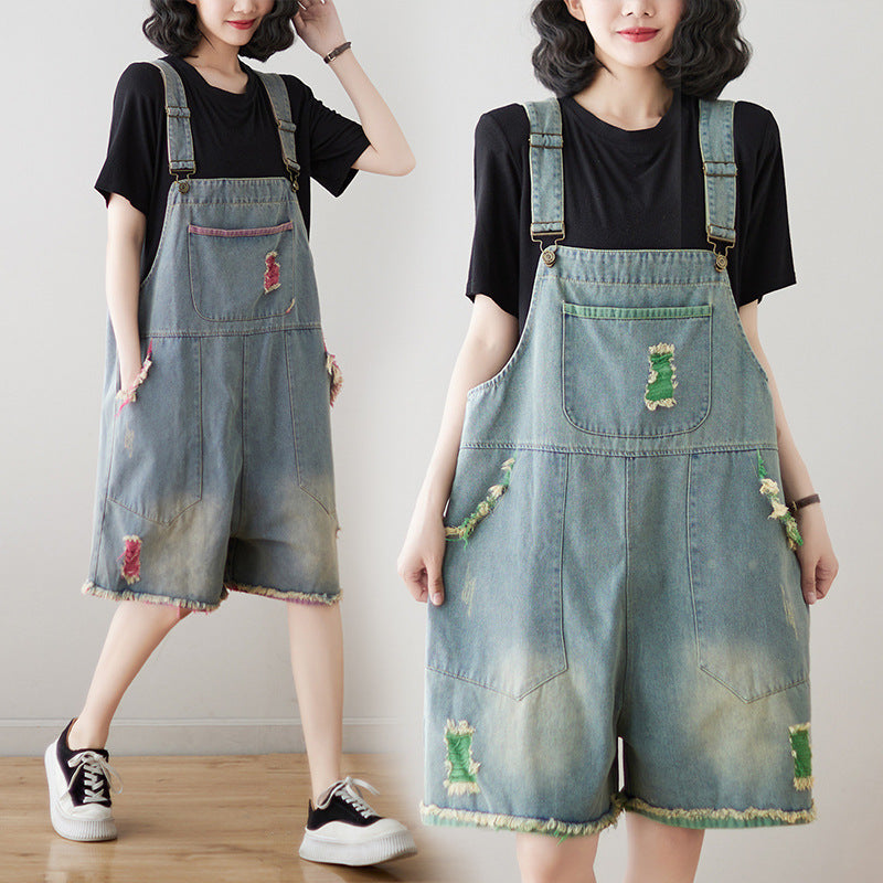 Retro Strap Denim Shorts – Fashionable Casual High-Waist Jeans