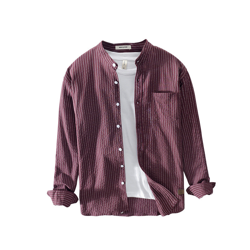 Men’s Casual Striped Stand Collar Shirt – Fashion Everyday Top