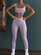 Seamless Cross-Waist Backless Cami and Leggings Active Set