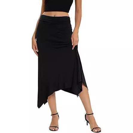 Women’s Pleated Irregular Hem Skirt – Elegant High-Waist Fashion