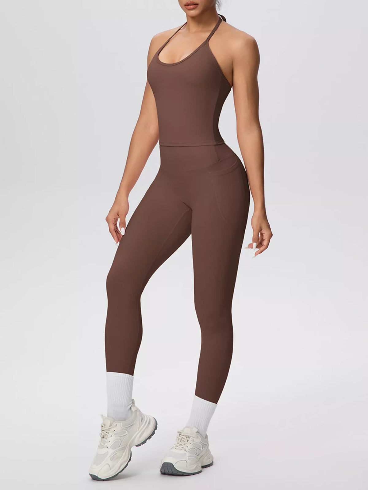 Halter Neck Cami and High-Waisted Pocket Leggings Active Set