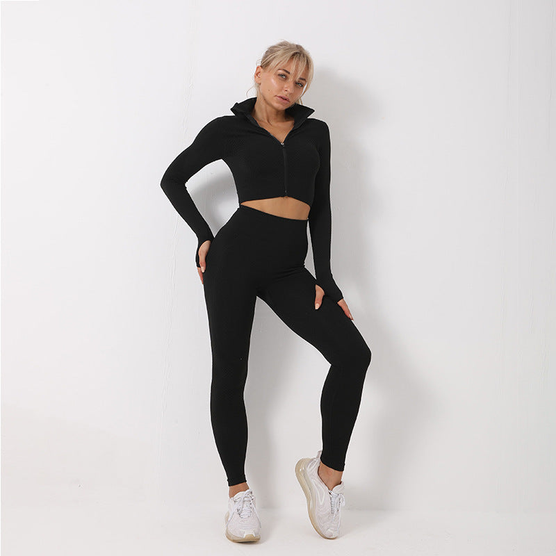 3-Piece Seamless Yoga and Gym Set with Leggings, Crop Top and Sports Bra