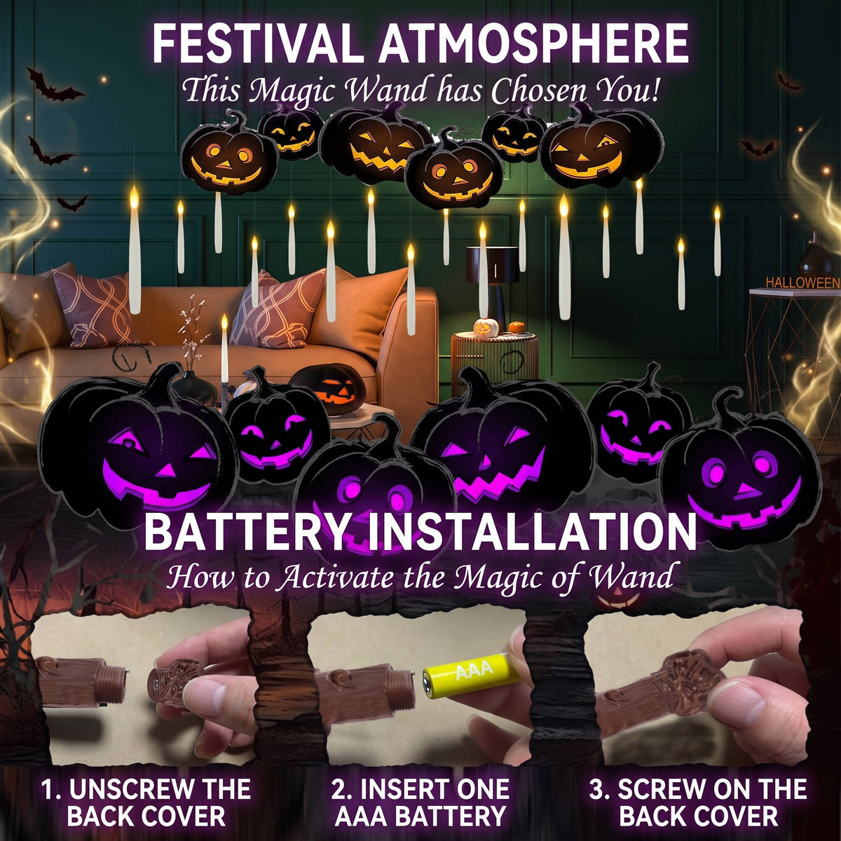 Halloween's 20 Floating Candles with Timer for Indoor Party Decor