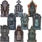 Halloween's 9 PCS 16 Inch Plastic Tombstones with Metal Stakes for Yard Decor