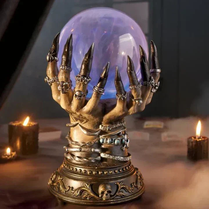 Halloween's Interactive Touch Globe Skeletal Hand Plasma Lamp