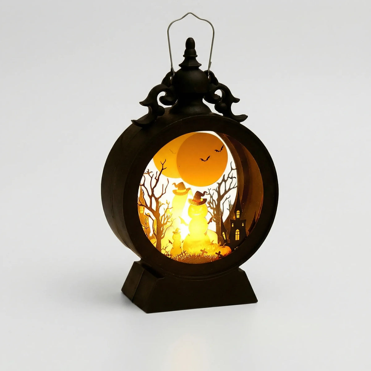 Halloween's Gothic Window LED Lantern with Silhouette Cutouts