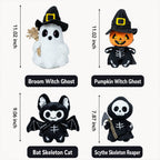 Halloween's Soft Plush Characters with Embroidered Faces and Designs