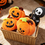 Halloween's Soft Plush Characters with Embroidered Faces and Designs